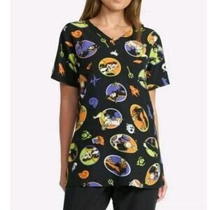 Disney Villains Women's Short Sleeves Scrub Top, Black Size 3XL